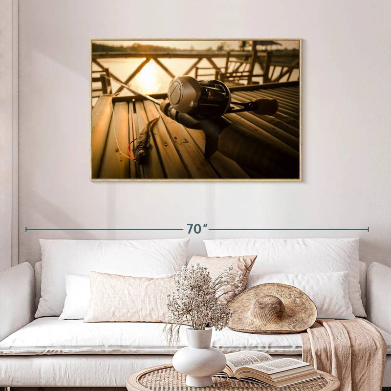Ensemble de pêche à l'achigan, Cadre flottant en bois naturel, 43 po x 29 po