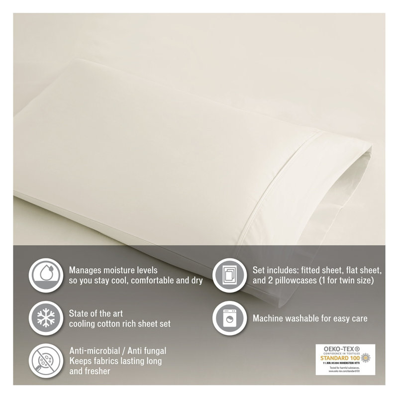 King Cooling Cotton Blend Sheet Set, Ultra-Soft with Deep Pockets, White
