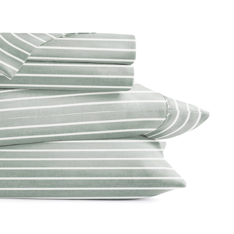 4 Piece Delicate Details Pattern Sheet Set, Queen Sheet Set with 2 Standard Pillowcase, Eucalyptus Striped