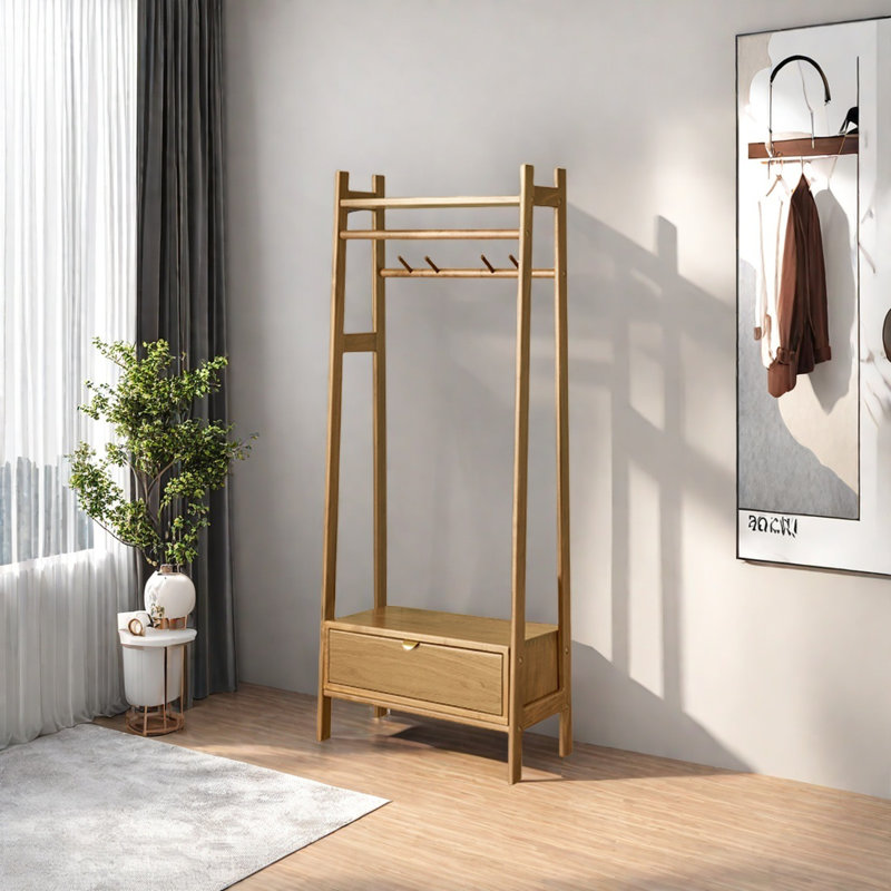Portemanteau compact avec grand rangement, Noyer