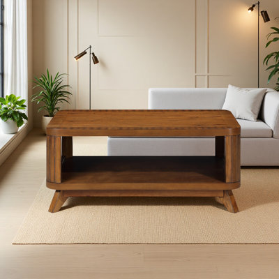 Table basse rectangulaire en bois pour le salon, table basse de 41,5 pouces avec pieds en bois massif, table basse en bois avec tablette de rangement ouverte. Assemblage facile