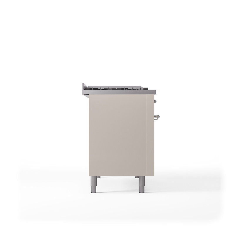 ILVE Nostalgie II 48 in Dual Fuel Range, 5 Burner, Griddle, Frenchtop, Antique White/Chrome, Natural Gas