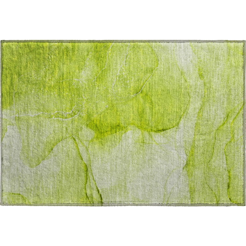 Premium Machine Washable Cerrito AMF507 Green Rug, Rectangle 1'8" x 2'6"