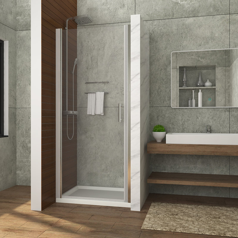 Porte de douche à pivot sans cadre avec verre trempé transparent de l 35,5 à 37 po x H 72 po