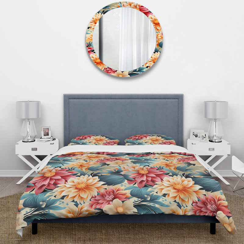 Literie de mélodie rétro kaléidoscope floral, Housse de couette pour très grand lit et 2 très