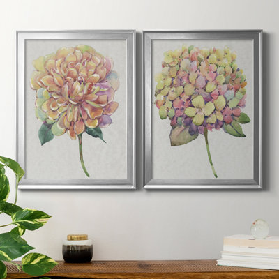 Multicolore floral I - ensemble de 2 peintures sur toile encadrées