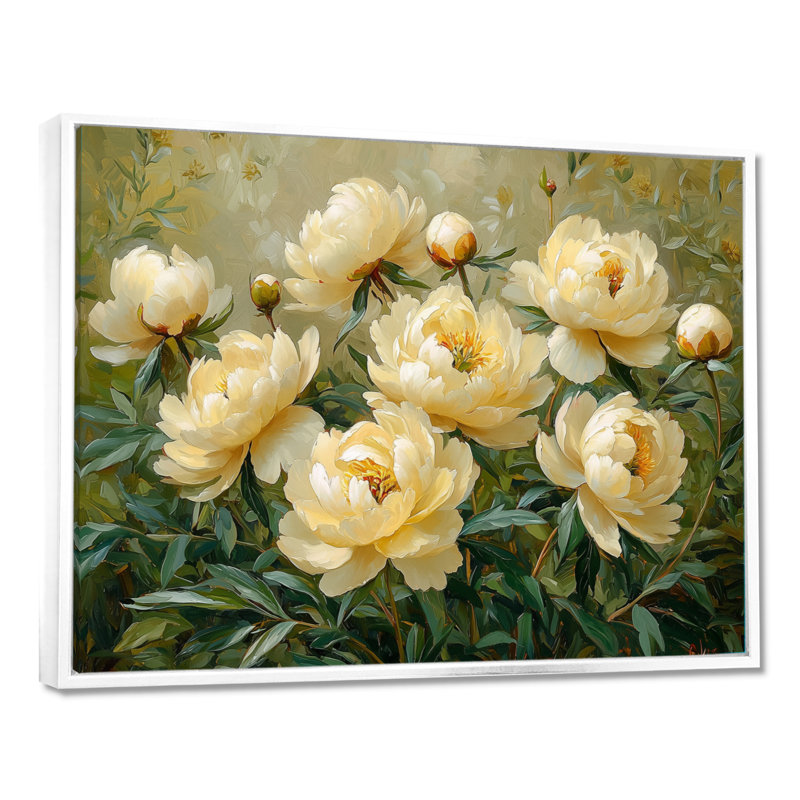Insiya Summer Pivoines dans le jardin d'herbes II - pivoines, art mural, H 34 po x l 44 po, Impression encadrée flottante