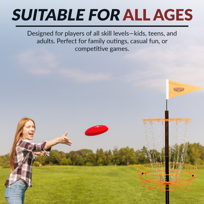 Hathaway 6-Player Disc Golf Set for Family – Frisbee Golf Basket with Weighted Discs, Sturdy Pole & Base, Chains, Anchors, Flag, Carry Bag – Complete Frisbee Golf Discs Set
