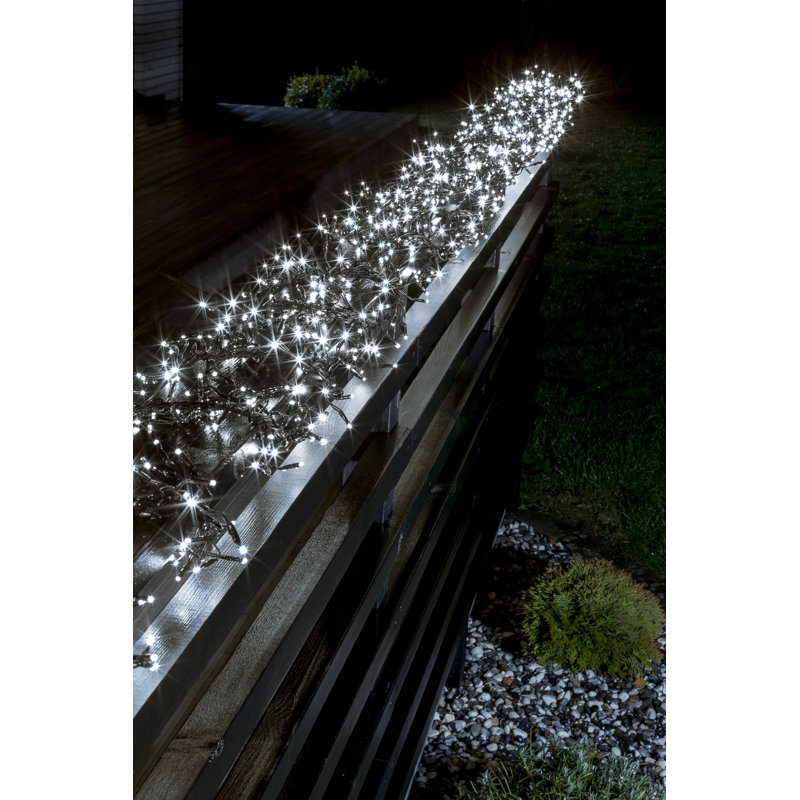 LED Cluster Light Set - Outdoor, Multi-Function, Black Cable, Ice White, 0.74cm H x 500cm W x 770cm D