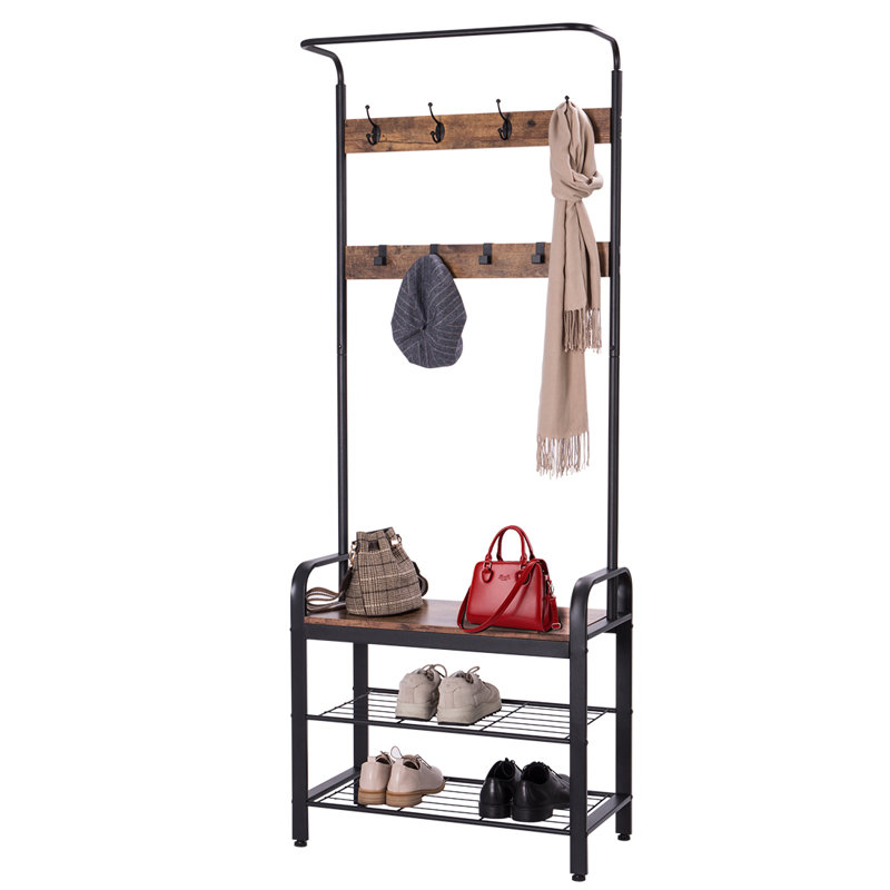 Arbre d'entrée Jenkinson avec banc et rangement pour chaussures, Brun rustique / noir