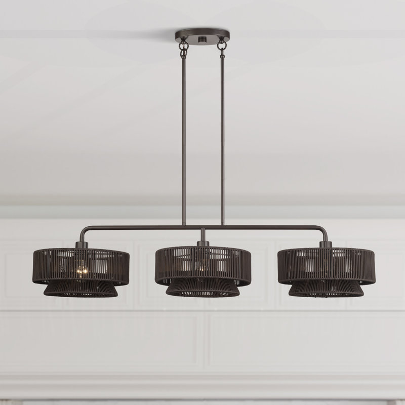 Très grand lustre linéaire en laiton antique à 3 lumières Colas, Bronze, Brun