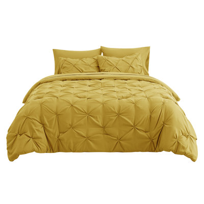Bedsure Full Burgundy Pintuck Bed-in-a-Bag - Mustard Yellow Pinch Pleat Comforter Set with Sheets, Pillowcases & Shams (Set of 7)
