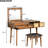 Brown Wood Dressing Table Vanity With Flip-Top Mirror, Stool And Three Drawers For Polished Makeup Place Solid Mirror & Stool, Sophisticated Area-1837879535