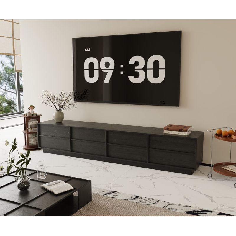 Mid-Century Modern 78.7“W TV Stand with 4 drawers, Black