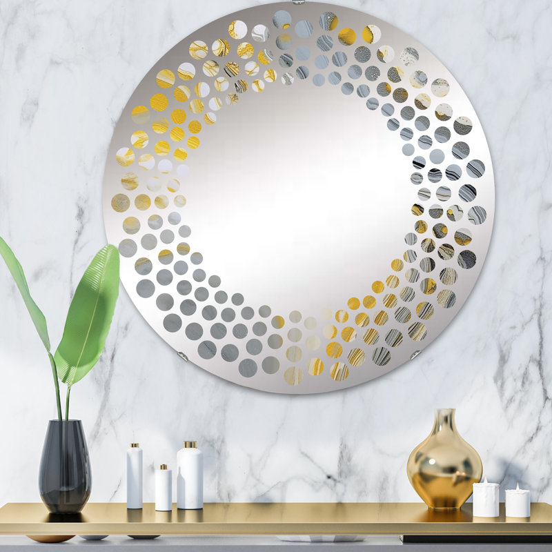 Miroir mural à pois gris et jaune Symphony MIR102739 C, 31,4 po x 31,4 po