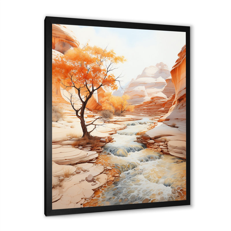 Beige pêche canyon mirage - impressions sur toile florales, Cadre photo noir, H 20 po x l 12 po x P 1 po