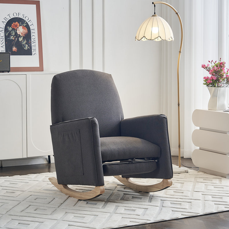Chaise berçante en tissu avec repose-pieds Teddy, Gris foncé