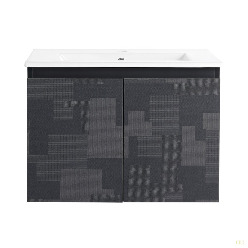 Meuble-lavabo mural 24 po avec lavabo en céramique et porte d'armoire à fermeture en douceur, ensemble KD