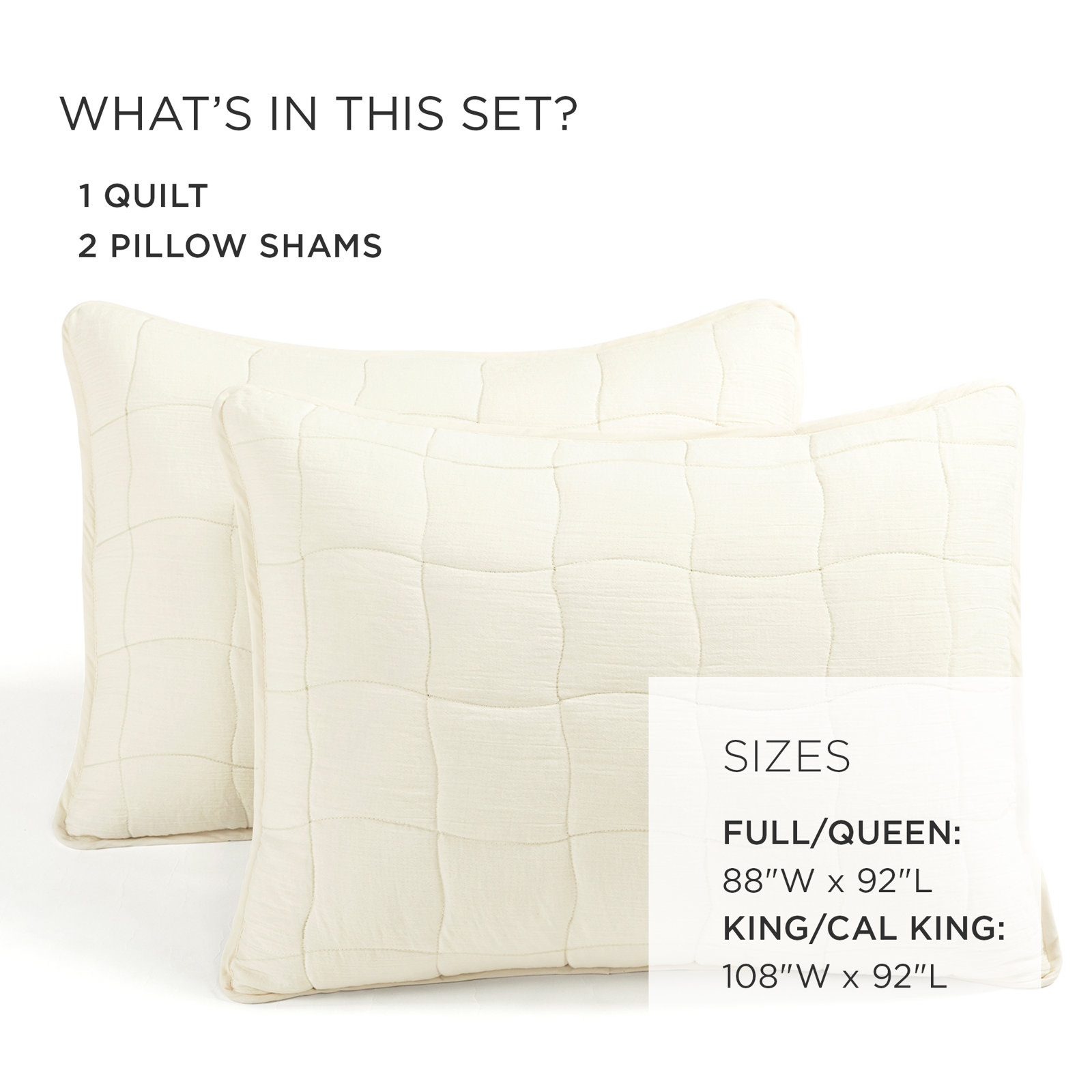 Gauze Quilt Set, White, Queen Quilt + 2 Standard Shams