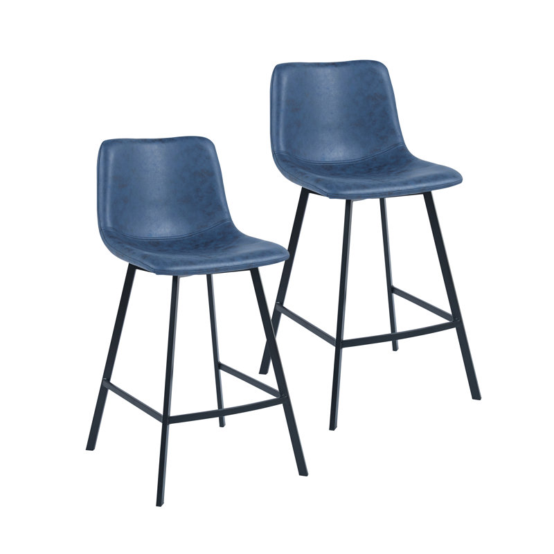 Dasha Microfiber Counter Stool with Metal Legs, Blue