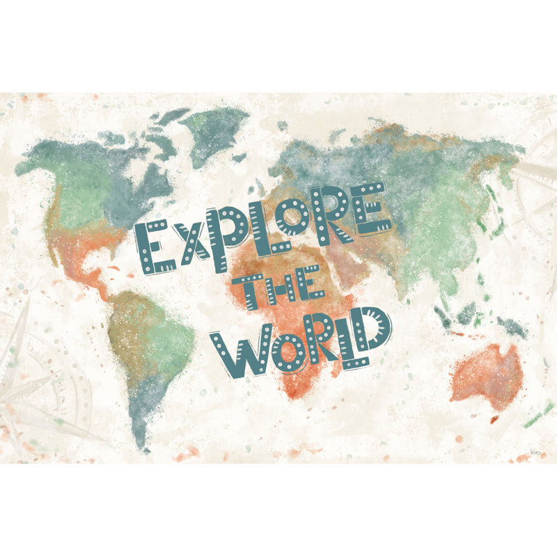 "Explore the World I" par Véronique Charron - Art textuel sur toile tendue, H 32 po x l 48 po x P 1,25 po