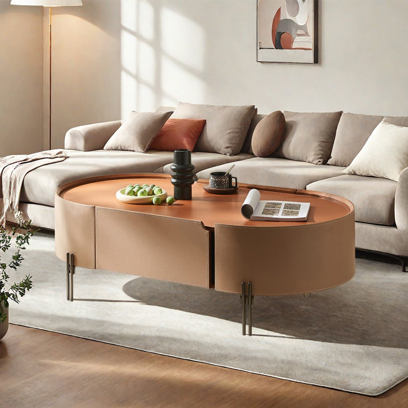 Table basse ovale en cuir selle