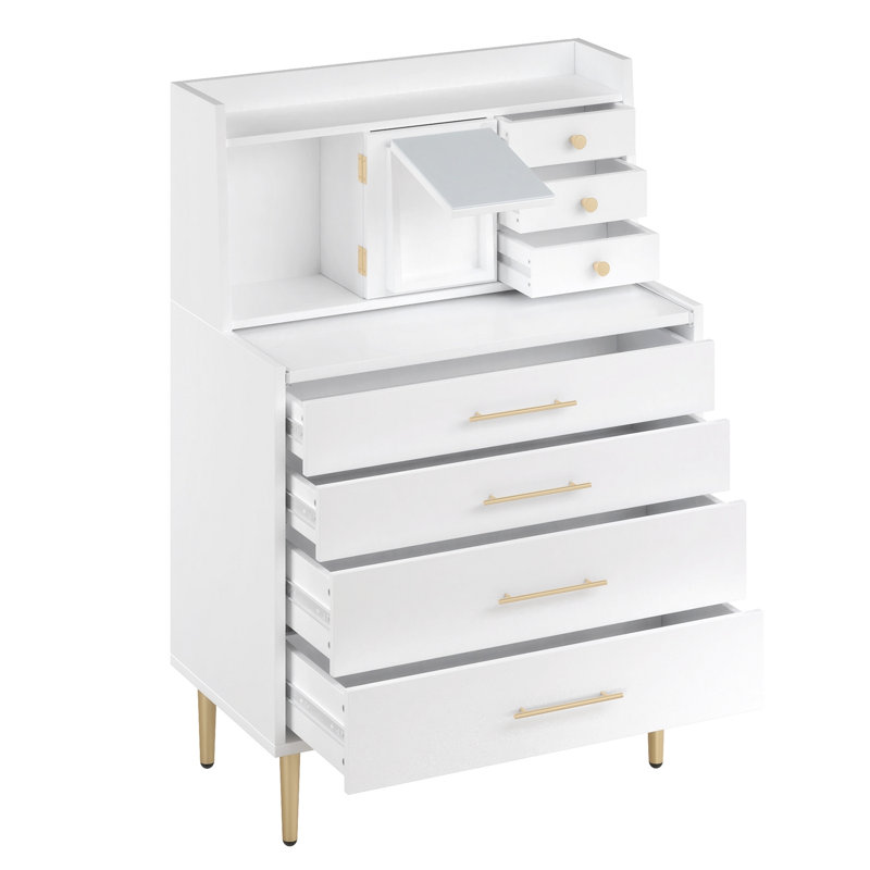 Commode maquillage à 7 tiroirs avec miroir et boîte à bijoux Meetu, White