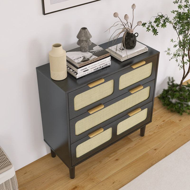 Commode moderne en rotin à 3 tiroirs, Marron foncé