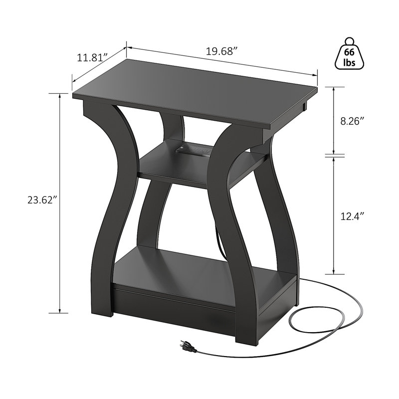23.62'' End Table,Small Side Table with Built-In Outlets for Living Room,Bedroom,Nightstand, Black, 1