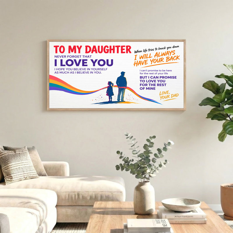 «Dad and Daughter Silhouette Colorful Rainbow Ribbon Citation», art mural sur toile, 40“W x 20”H