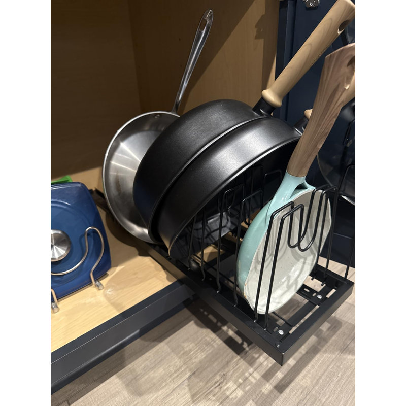 Ensemble de 2 pots et poêles de rangement - Support à couvercle extensible de 22 po avec 9 séparateurs réglables, rangement sous l'armoire ou sur le comptoir (blanc)