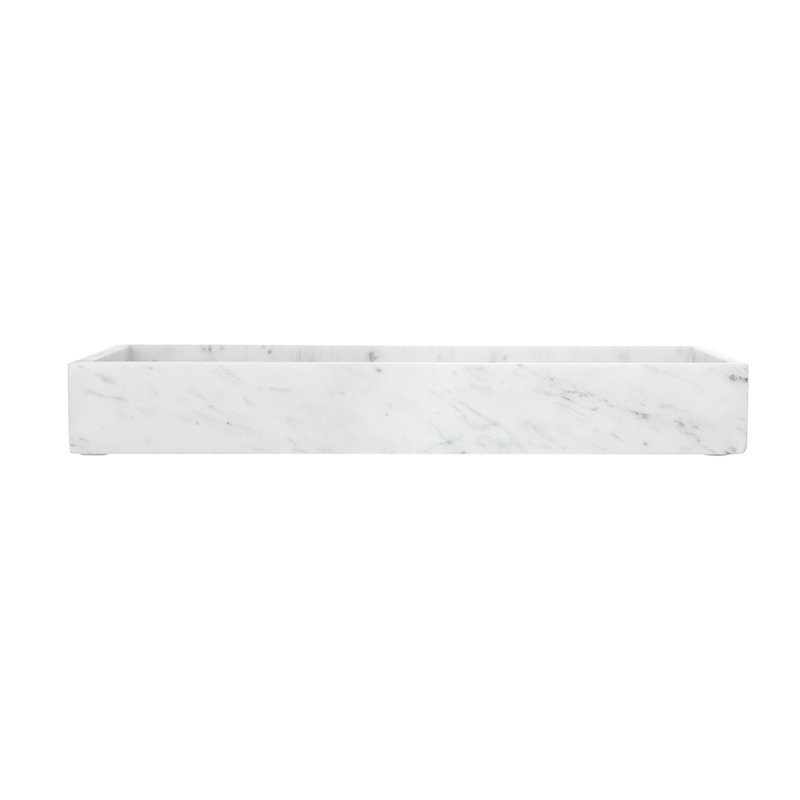 Decorative Tray With Raised Edges, 22 X 8 Rectangular White Marble
