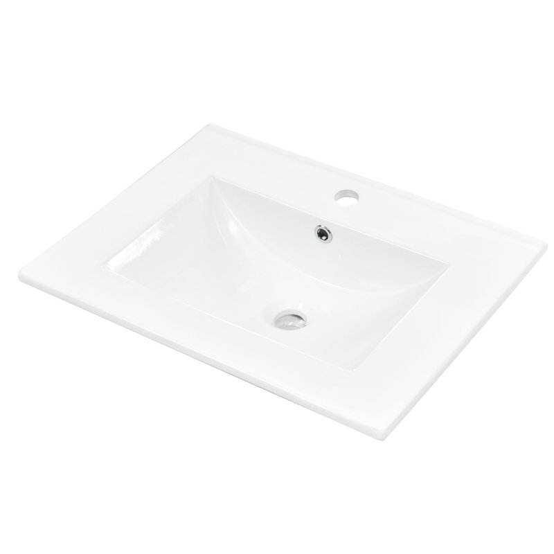 24'' White Ceramic Rectangular Single Vanity Top Sink