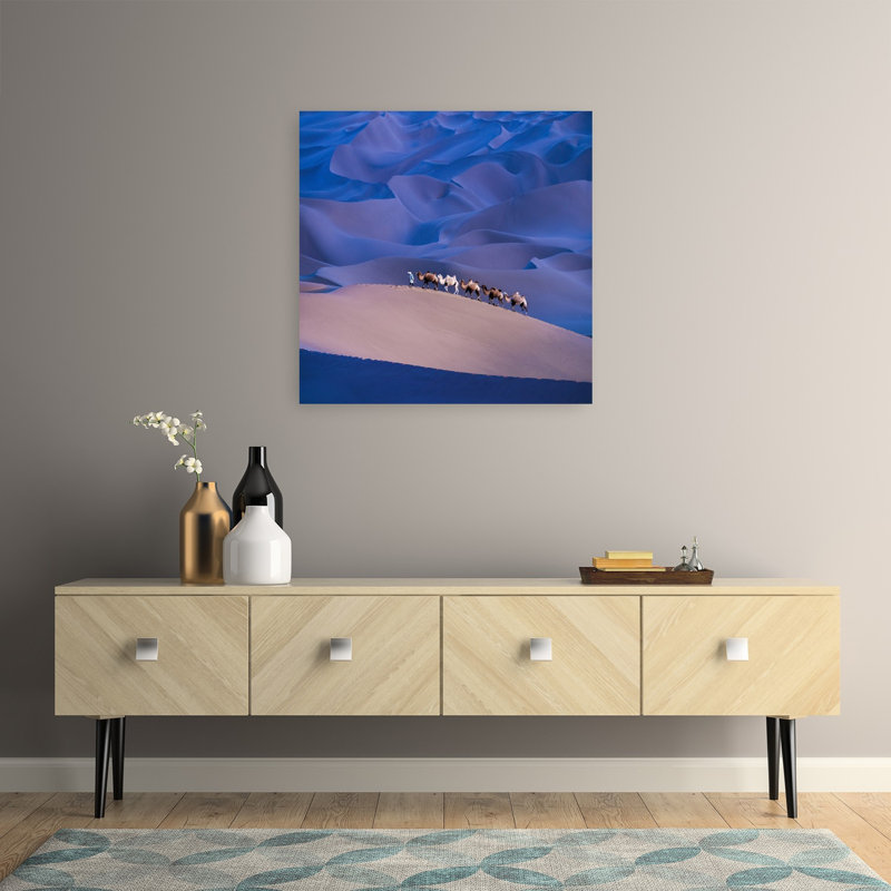 " Blue Desert Caravan Peaceful Serene Tranquil Horse Animal Landscape Wall Art Print " Print, H 32 po x l 32 po