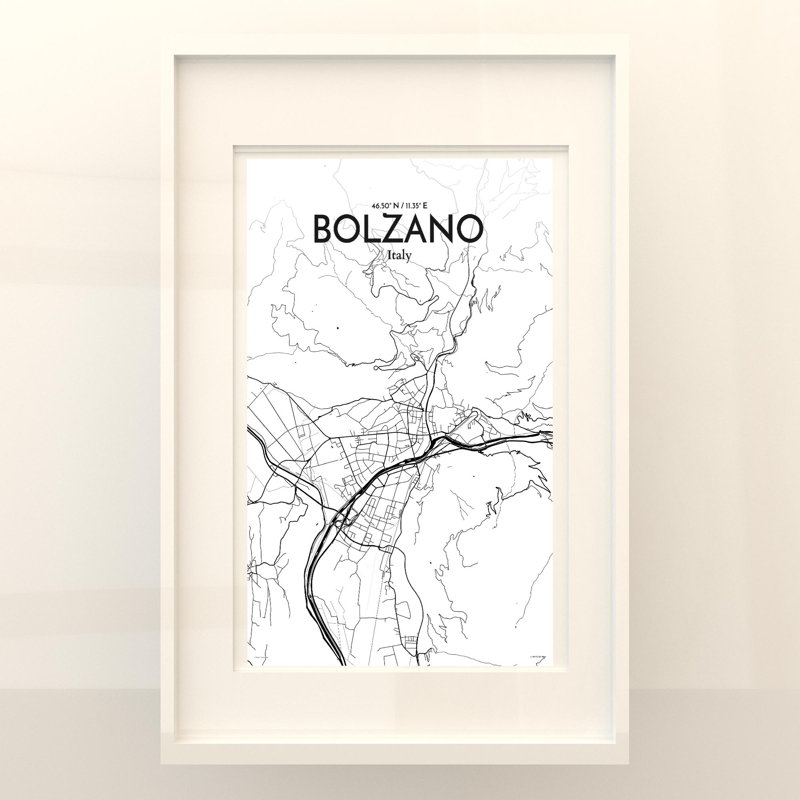 Bolzano City Map In Ink - No Frame Print, 17cm H x 11cm W x 0.05cm D