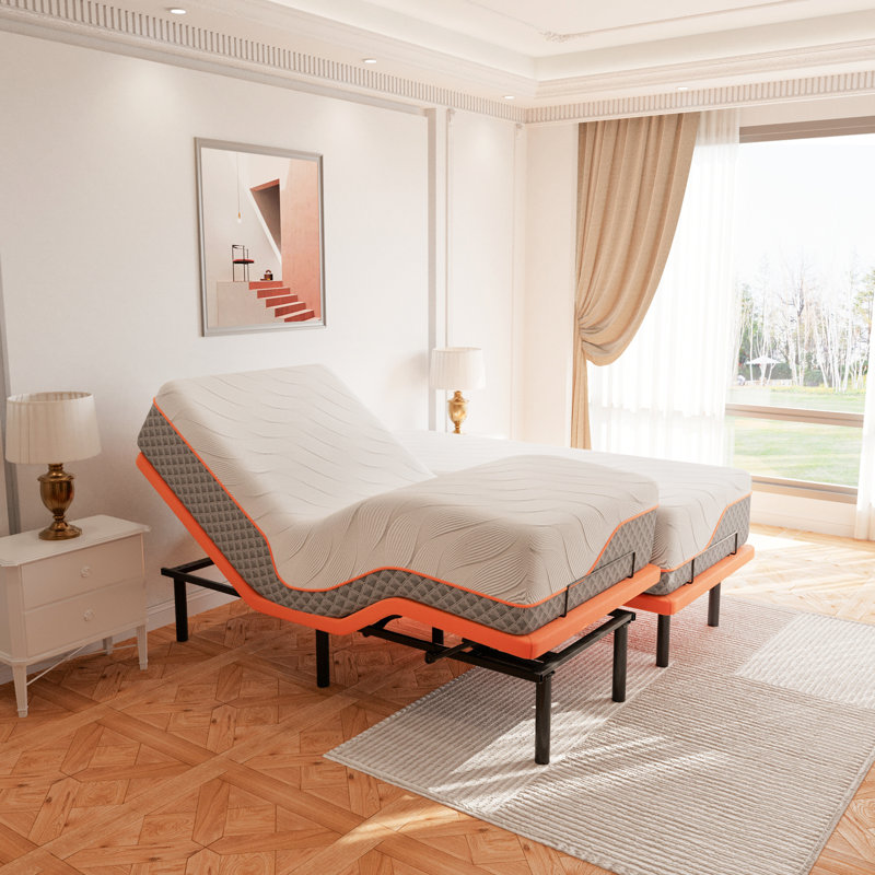Adjustable Bed with 14" Hybrid Mattress, Massage, Head and Foot Incline, Wireless Remote, App Control, Zero Gravity