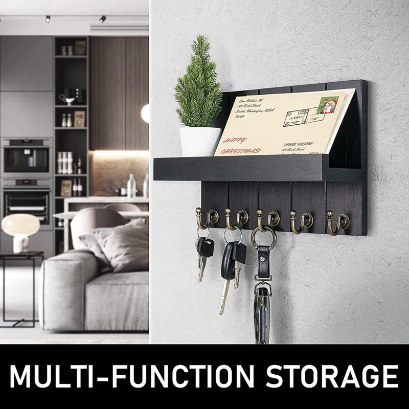 Vyrl Solid Wood Wall Organizer, Lacquered Black