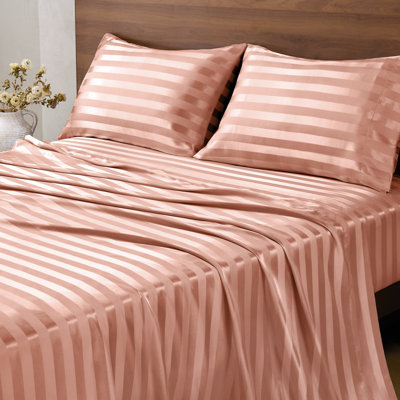 BEDELITE Jacquard Striped Satin Twin Sheet Set-Soft Smooth Satin Bedding-Deep Pocket Up to 15 Inches