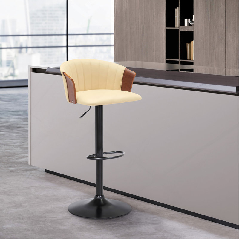 Tabouret de bar réglable en similicuir crème et métal noir Lydia