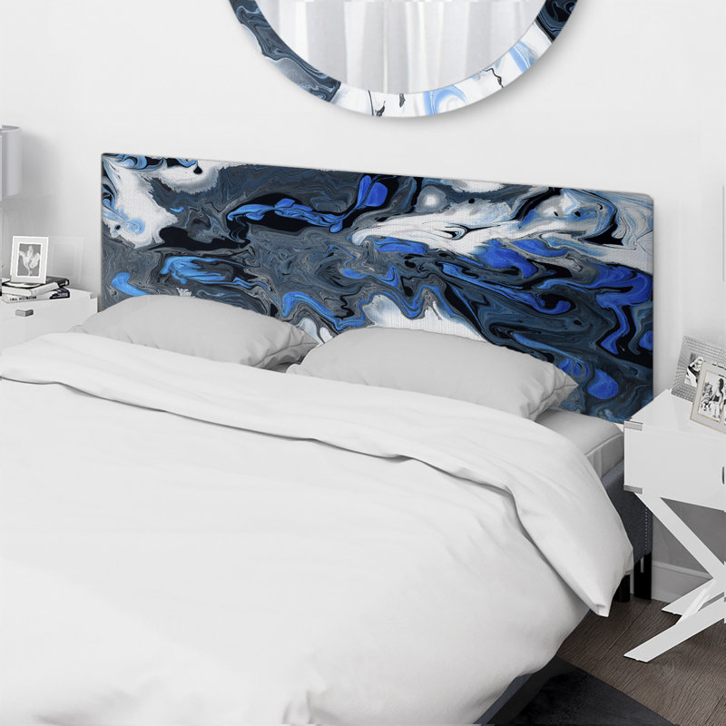 Cheyeene Upholstered Headboard, King, White/Gray/Blue Abstract
