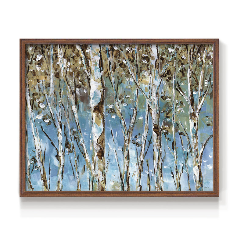 Bouleau d'hiver - reproduction encadrée - réarmable, H 22 po x l 28 po, Noyer
