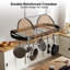 Support à casseroles suspendu, support de plafond de 81 cm (32 pouces), 16 crochets en S, capacité de 45 kg (100 lb), support à casseroles peu encombrant avec cadre en métal robuste et étagère en bois rustique pour un rangement de cuisine organisé, (noir)