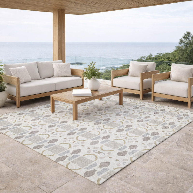 Machine Washable Indoor/Outdoor Chantille ACN2920 Striped Rug, Ivory, 10' x 14'