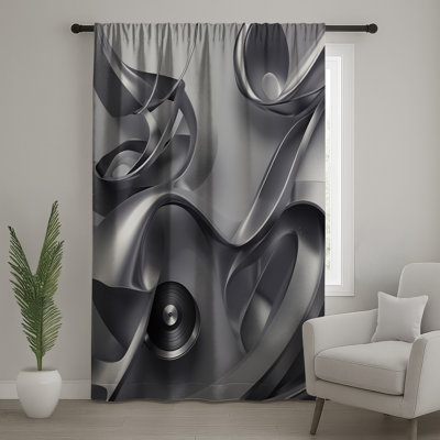 Silver Abstract Sculpture Window Curtains, Turntable Sheer & Blockout Curtains - 1 Panel
