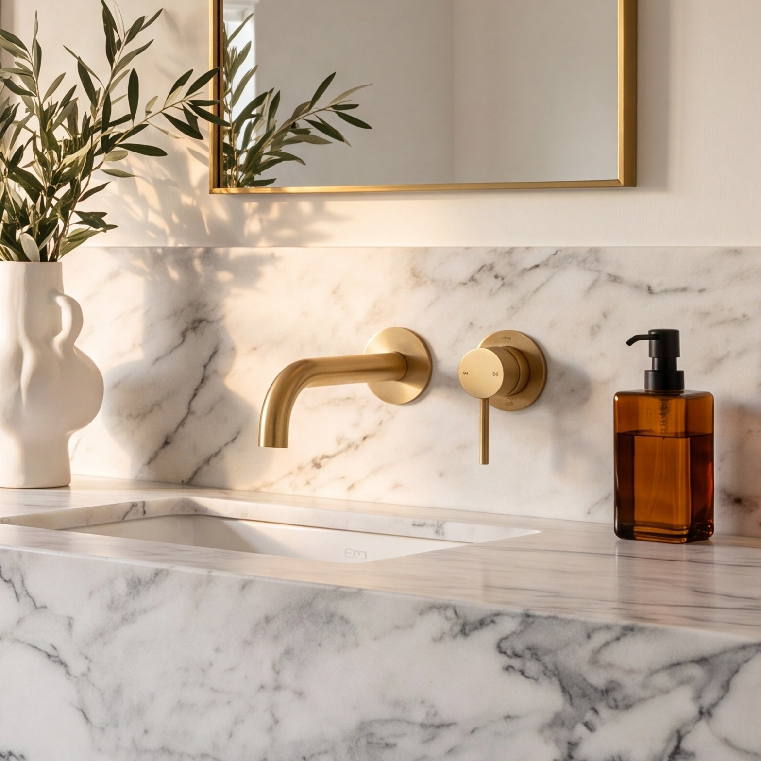 Circular Wall-Mounted Bathroom Faucet, Brushed Gold