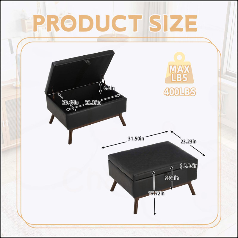 Banc de rangement Mid-Century Modern, Noir