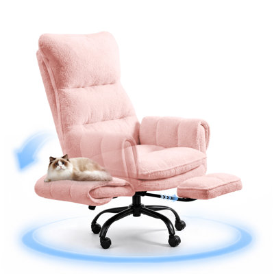 Grand et grand fauteuil de bureau, accoudoirs rabattables pour animaux de compagnie et assis en tailleur, fauteuil de jeu ergonomique pour ordinateur avec repose-pieds, chaise de bureau inclinable en molleton Teddy
