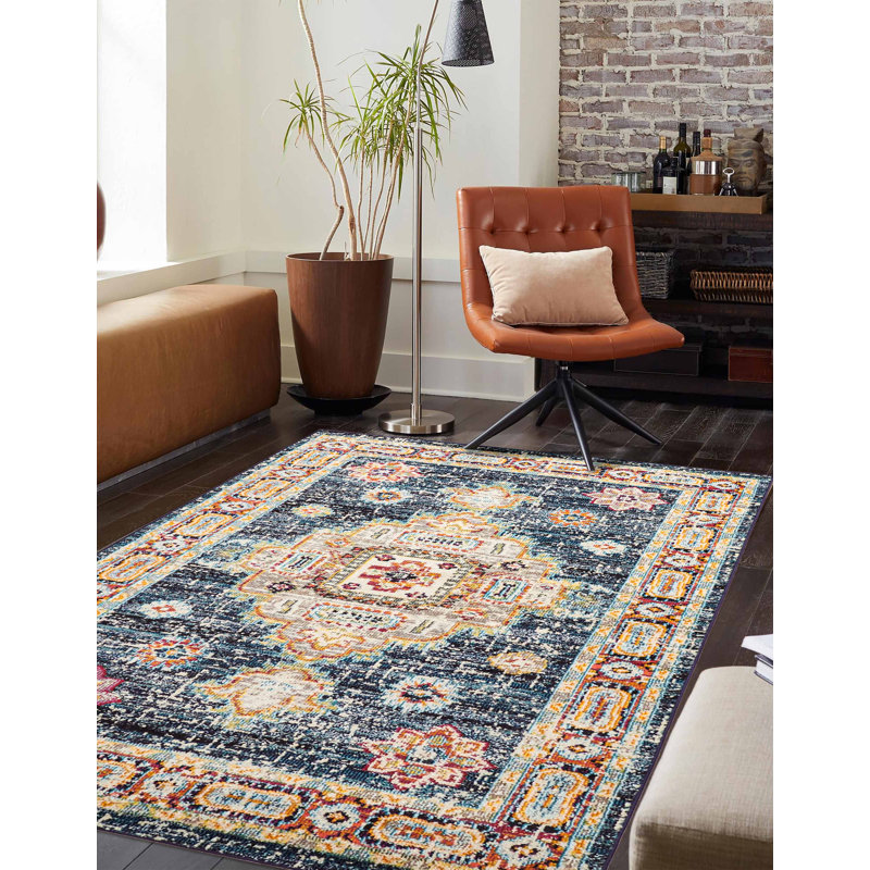 Lotus Navy Rug 8'0" x 10'0", Rectangle 8' x 10'