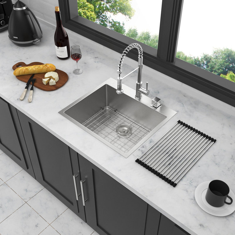 28X22x10 Inch Kitchen Sink Drop In 16 Gauge Stainless Steel 28" Single Bowl Topmount Kitchen Sink Basin