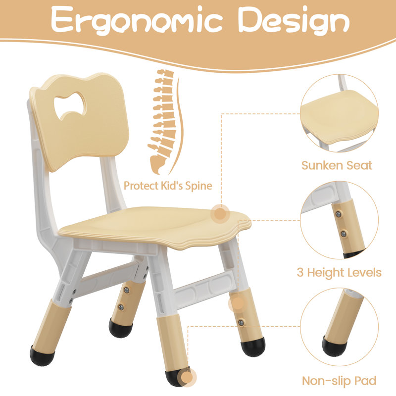 Kids 5 Piece Rectangular Play or Activity Table and Chair Set, Beige/Brown